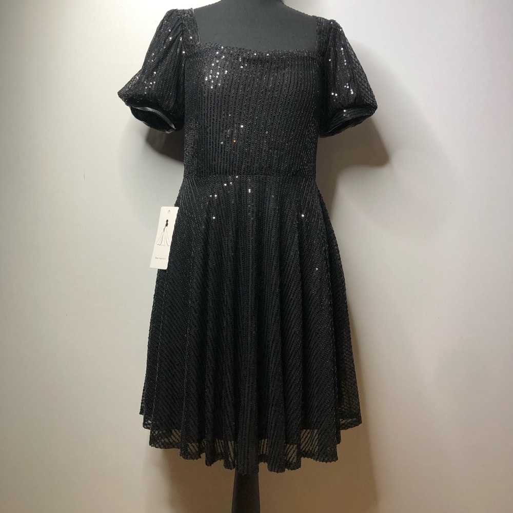 Wear Your Love Black Sequin Puff Sleeve 8 Dress
